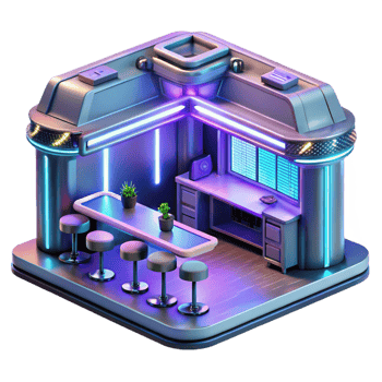 vibrant creative A futuristic cyber cafe, neon lights and holographic displays, cyberpunk style, digital art 4K png