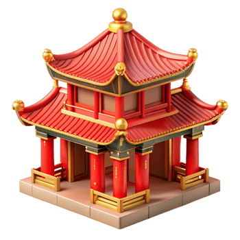 wonderful vintage A traditional Chinese temple, vibrant red and gold details, intricate carvings, realistic rendering detailed png