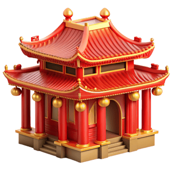 serene abstract A traditional Chinese temple, vibrant red and gold details, intricate carvings, realistic rendering 4K png