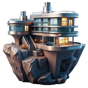 vibrant traditional A futuristic apartment complex built into a cliff face, sleek, metallic design, dramatic lighting, sci-fi art original png