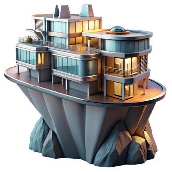 beautiful traditional A futuristic apartment complex built into a cliff face, sleek, metallic design, dramatic lighting, sci-fi art authentic png