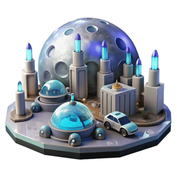elegant vintage A futuristic city built on the moon, glowing domes and sleek vehicles, sci-fi art, cool lighting detailed png