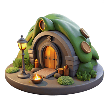 vibrant traditional A Cozy Hobbit Hole Built Into a Hillside high quality png