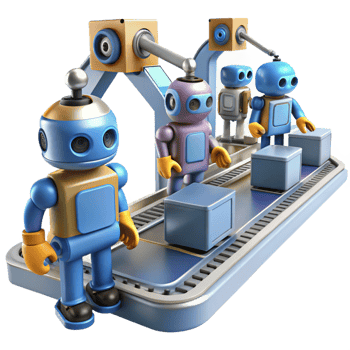 extraordinary vintage A Group of Robots Working on an Assembly detailed png
