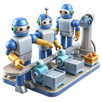 dramatic vintage A Group of Robots Working on an Assembly premium png