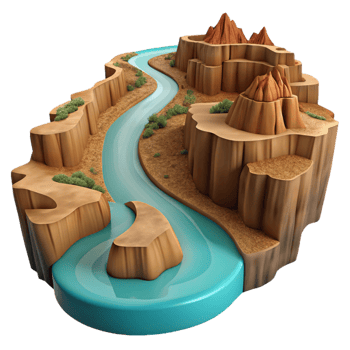 wonderful minimalist A Winding River Cutting Through a Canyon detailed png