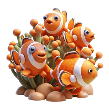 serene artistic A School of Vibrant Clownfish Swimming 4K png