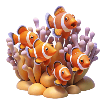beautiful minimalist A School of Vibrant Clownfish Swimming high resolution png