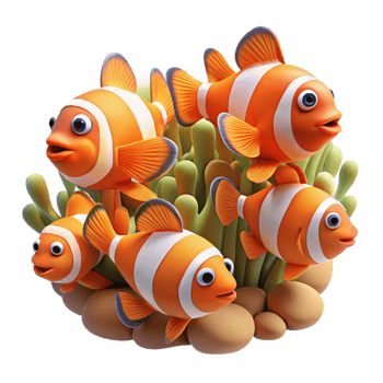 elegant creative A School of Vibrant Clownfish Swimming detailed png