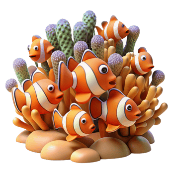 dramatic creative A School of Vibrant Clownfish Swimming premium png