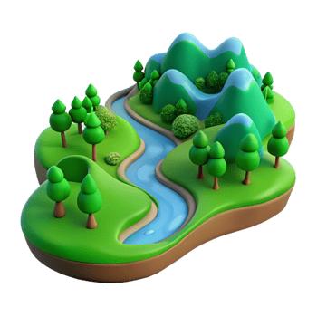 elegant vintage A Winding River Carving Through a Lush original png