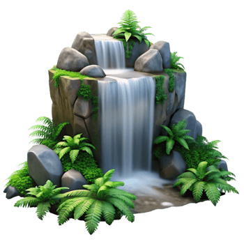vibrant artistic A Cascading Waterfall Surrounded by Lush 4K png