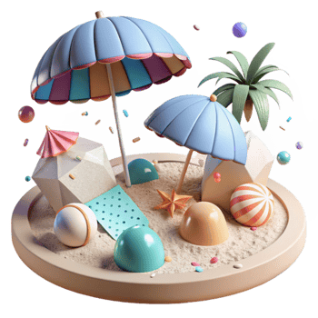 dramatic artistic Impressionist Beach Scene with Umbrellas Cutout for Summer Projects genuine png