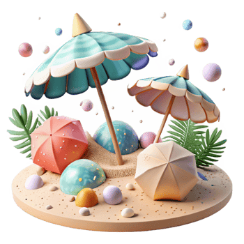 wonderful contemporary Impressionist Beach Scene with Umbrellas Cutout for Summer Projects png