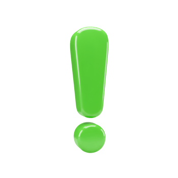 A vibrant lime green exclamation point stands out against a plain and simple solid colored space transparent background png