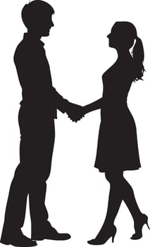 Silhouette of a couple shaking hands representing love business and connection vector