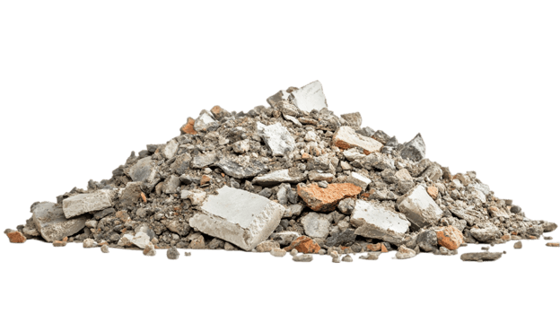 Pile of concrete rubble construction debris material isolated on transparent background png