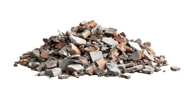 Pile of rubble debris from construction demolition site isolated on transparent background png
