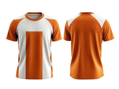 orange and white sports t-shirt, jersey template design with front and back isolated on a transparent background png