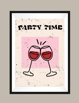 aVintage Wine Poster Party Time With Clinking Glasses vector