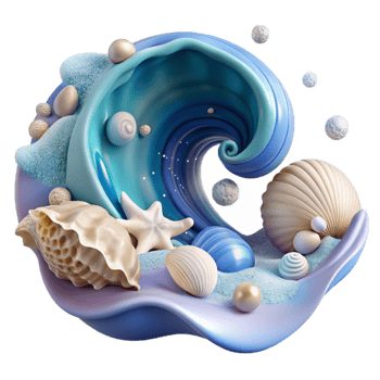 vibrant modern Ocean Wave and Seashells Transparent for Beach Decor premium png