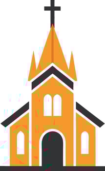 Church, with a steeple crowned by a cross logo mascot design vector