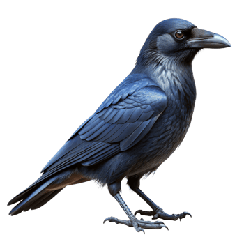 A Stunningly Realistic Digital Rendering of a Dark Blue Raven Perched Against a Black Background png