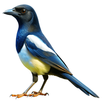 Stunning Image of a Vibrant Blue and White Magpie Bird with Sharp Claws and Glossy Feathers png