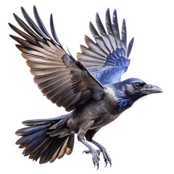 Majestic Flight of a Dark Blue Jay Bird in midair with wings spread wide png
