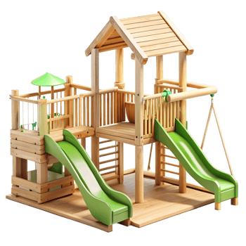 Wooden Playset for Kids with Two Slides and Swing Set, Perfect for Backyard Fun and Outdoor Activities png