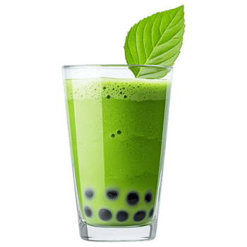 Free Isolated on Transparent Background, refreshing matcha drink with tapioca pearls topped with green leaf creates vibrant experience png