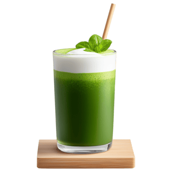 Free Isolated on Transparent Background, Refreshing matcha drink topped with cream and mint leaves served in glass png