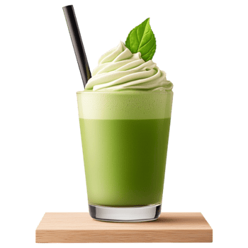Free Isolated on Transparent Background, refreshing matcha drink topped with creamy foam and leaf garnish, perfect for any occasion png