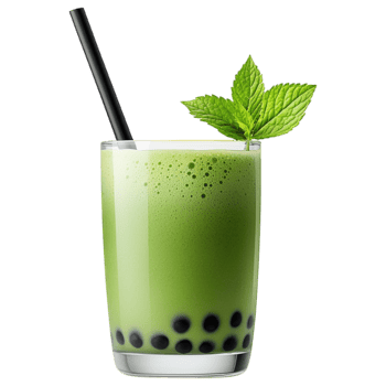 Free Isolated on Transparent Background, Refreshing matcha drink with bubbles and mint leaves offers delightful experience png