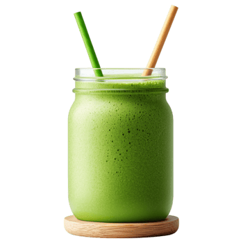 Free Isolated on Transparent Background, refreshing matcha drink served in jar with two straws offers vibrant green color and healthy vibe png