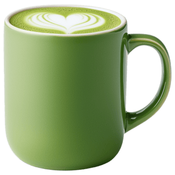 Free Isolated on Transparent Background, vibrant matcha drink in green mug showcases beautiful heart design on top, inviting warmth and comfort png