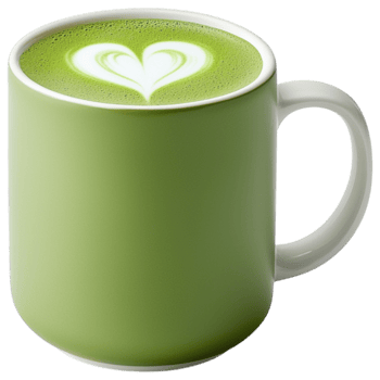 Free Isolated on Transparent Background, vibrant matcha drink in green and white mug showcases heart design on top, perfect for tea lovers png