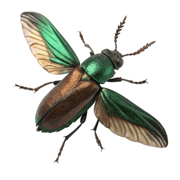 Stunning Green and Bronze Jewel Beetle with Wings Spread Wide png
