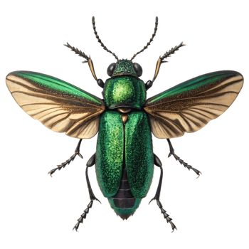Stunning Closeup of a Vibrant Green Jewel Beetle with Intricate Wing Details png