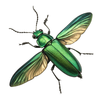 Magnificent Green Metallic Beetle with Spread Wings Detailed Closeup png