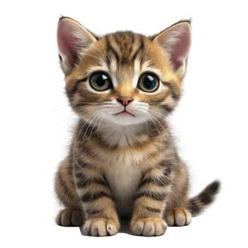 Adorable Kitten with Big Eyes Sitting on White Background png