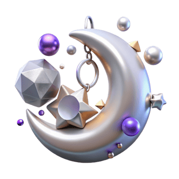 elegant abstract Silver Pendant Crescent Moon Shape Isolated on Transparent Background high resolution png
