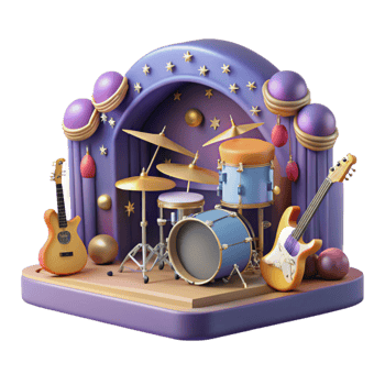 wonderful artistic Small Concert Stage with Instruments Cutout for Band Websites premium png