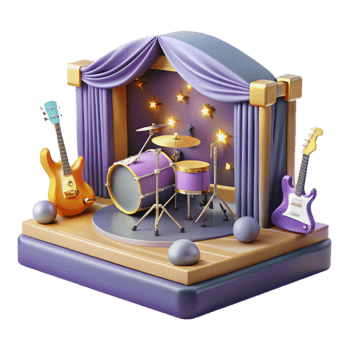 serene artistic Small Concert Stage with Instruments Cutout for Band Websites original png