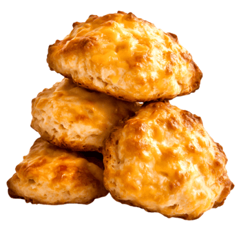 Freshly Baked Cheddar Biscuits Stacked on a Wooden Table Background png
