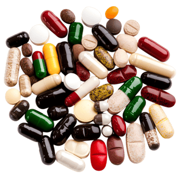 Assortment of Colorful Nutritional Supplements and Medication on png