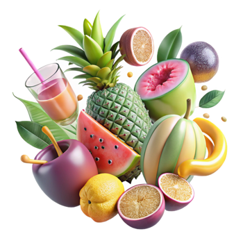 vibrant classic Tropical Fruits Exotic Selection Transparent for Smoothie Recipes original png
