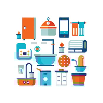 Artistic Bathroom Fixtures Icons Featuring Bathtub vector