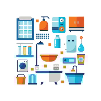 Icons of Bathroom Fixtures Featuring Bathtub vector