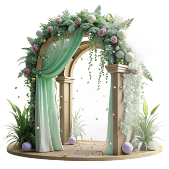 dramatic artistic Wedding Arch Decorated with Greenery and Flowers Transparent for Outdoor Ceremonies png
